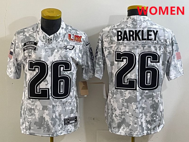 Women Philadelphia Eagles #26 Barkley Camo Nike 2025 Salute to Service Limited NFL Jersey style 1